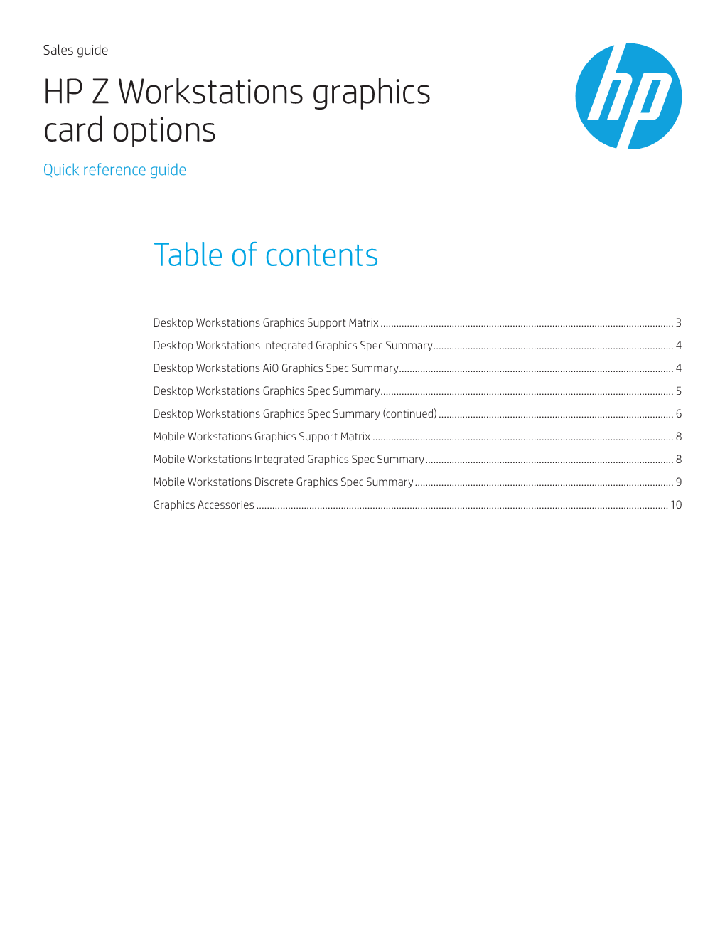 HP Z Workstations Graphics Card Options Quick Reference Guide