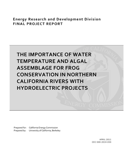 The Importance of Water Temperature and Algal Assemblage for Frog Conservation in Northern California Rivers with Hydroelectric Projects