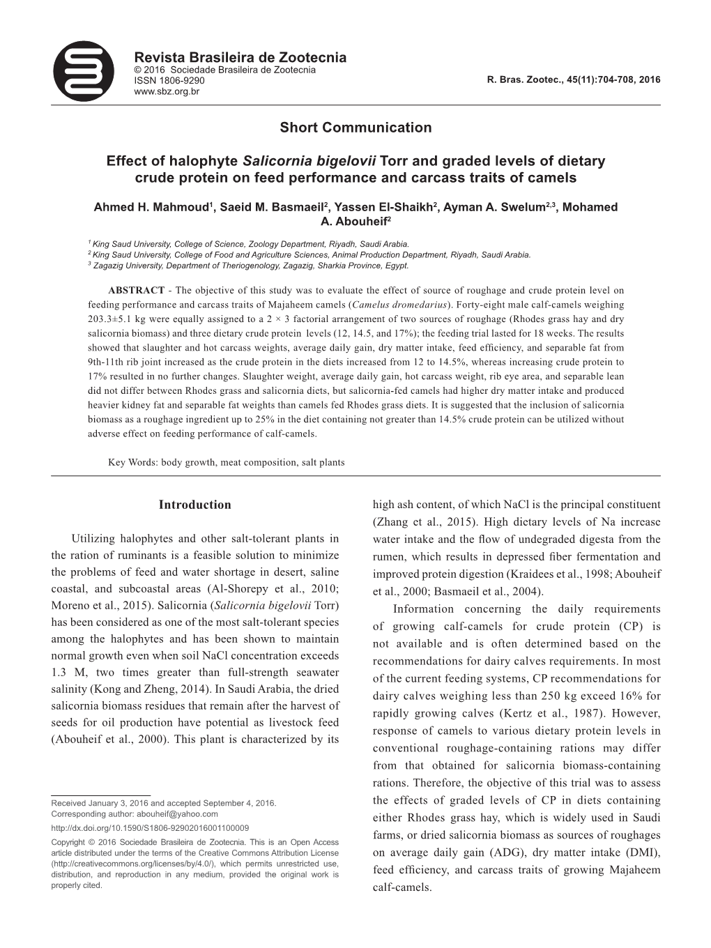 Effect of Halophyte Salicornia Bigelovii Torr and Graded Levels of Dietary Crude Protein on Feed Performance and Carcass Traits of Camels