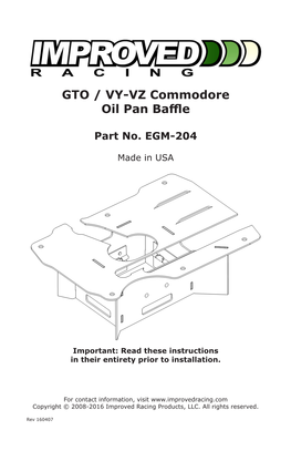 GTO / VY-VZ Commodore Oil Pan Baffle