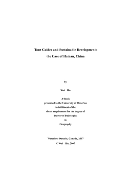Tour Guides and Sustainable Development: the Case of Hainan, China