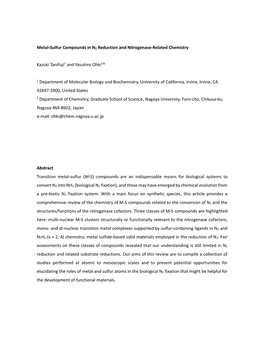 Metal-Sulfur Compounds in N2 Reduction and Nitrogenase-Related Chemistry