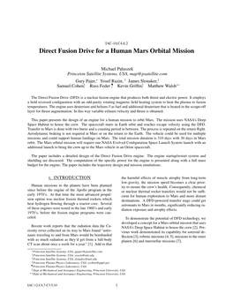 Direct Fusion Drive for a Human Mars Orbital Mission