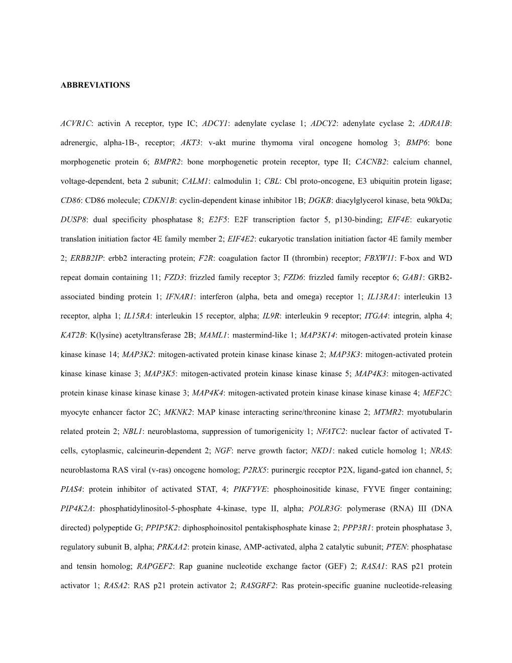 Activin a Receptor, Type IC; ADCY1: Adenylate Cyclase 1; ADCY2