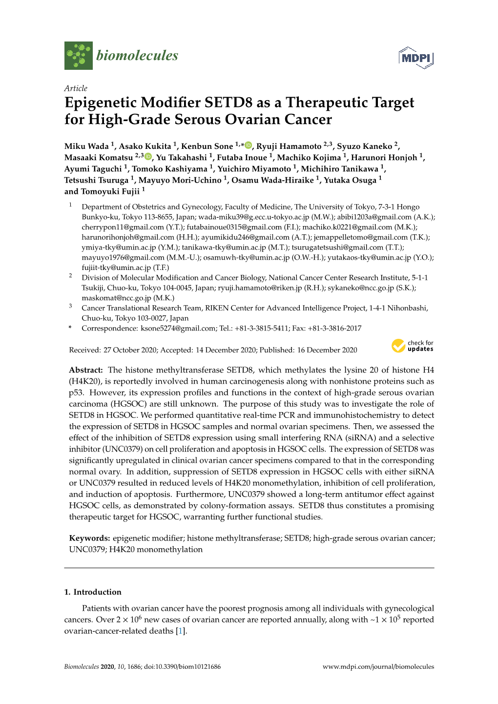 Epigenetic Modifier SETD8 As a Therapeutic Target for High-Grade