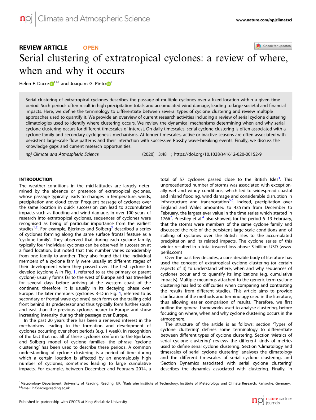 Serial Clustering of Extratropical Cyclones: a Review of Where, When and Why It Occurs ✉ Helen F