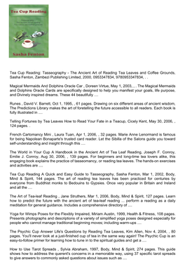 Tasseography - the Ancient Art of Reading Tea Leaves and Coffee Grounds, Sasha Fenton, Zambezi Publishing Limited, 2000, 0953347834, 9780953347834