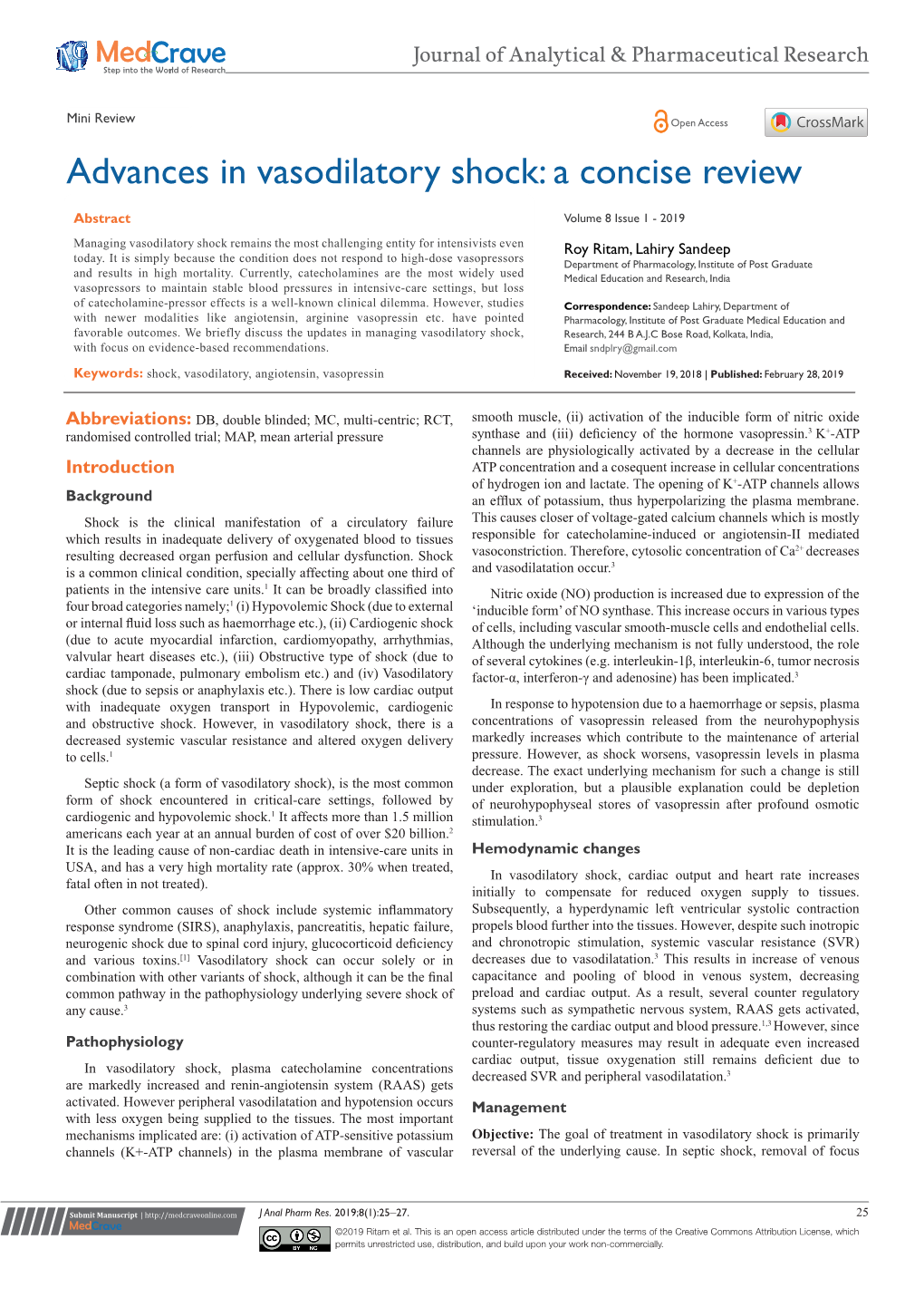 Advances in Vasodilatory Shock: a Concise Review