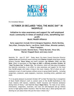 “Heal the Music Day” in Nashville