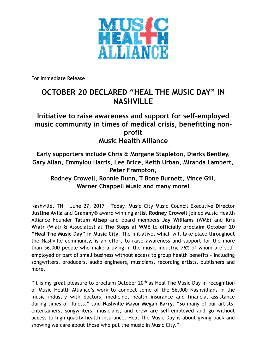 “Heal the Music Day” in Nashville
