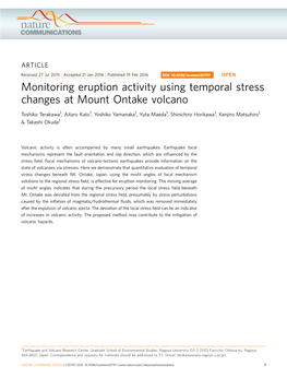 Monitoring Eruption Activity Using Temporal Stress Changes at Mount Ontake Volcano