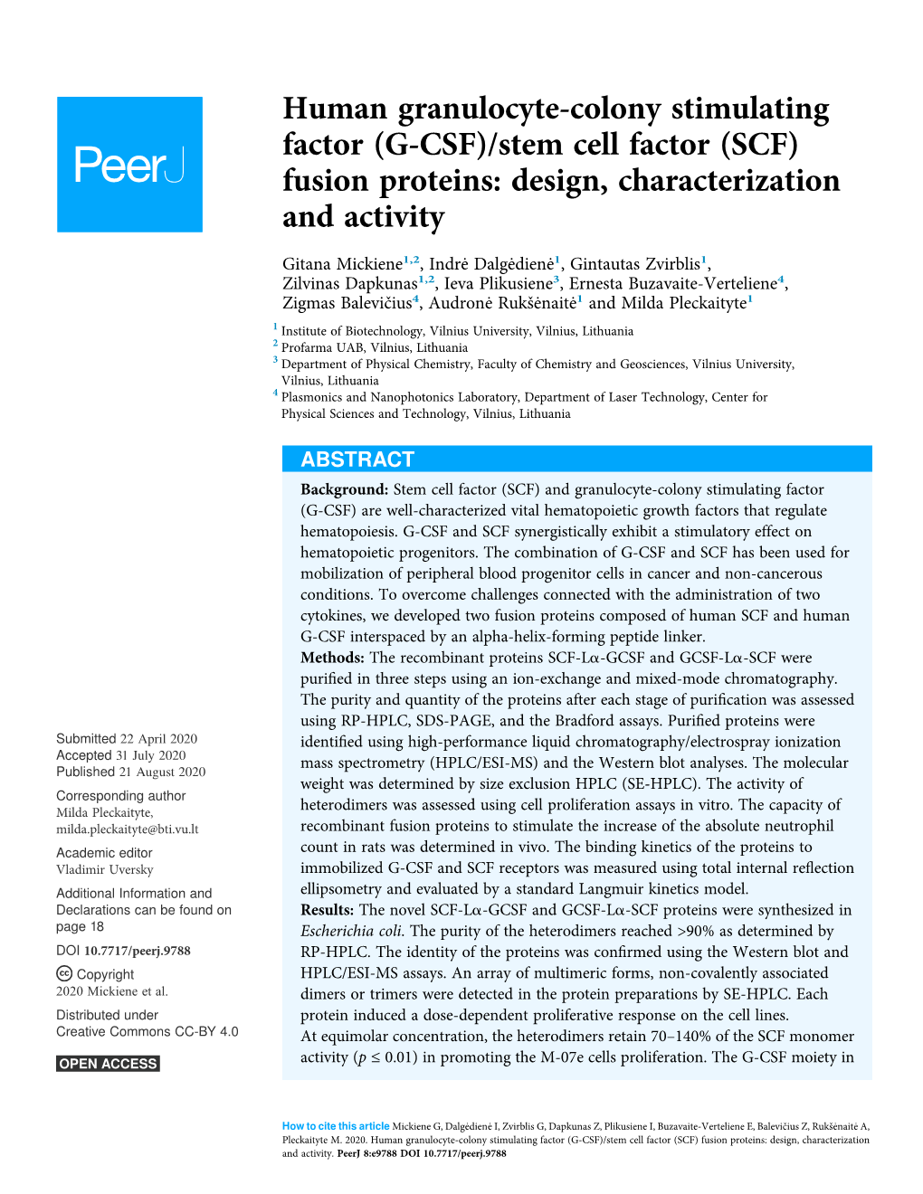 Human Granulocyte-Colony Stimulating Factor (G-CSF)/Stem Cell Factor (SCF) Fusion Proteins: Design, Characterization and Activity