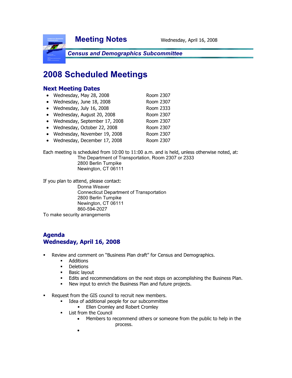 2008 Scheduled Meetings