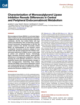 Characterization of Monoacylglycerol Lipase Inhibition Reveals Differences in Central and Peripheral Endocannabinoid Metabolism