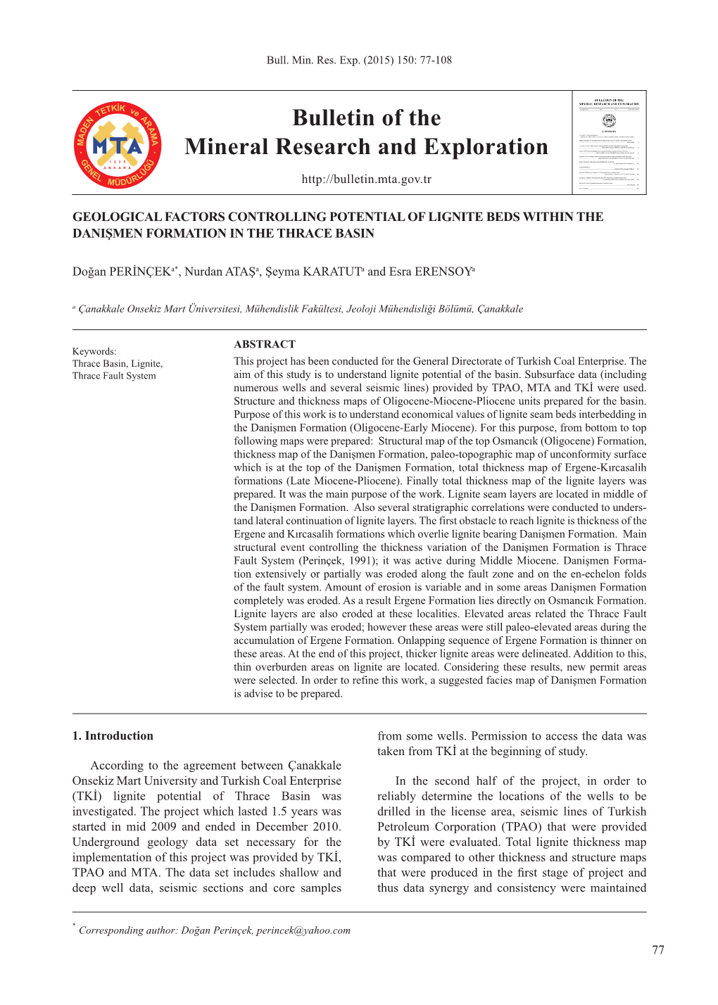 Bulletin of the Mineral Research and Exploration