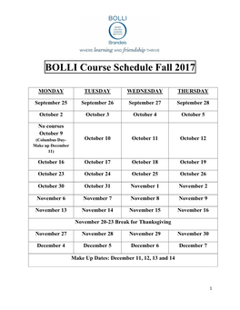 BOLLI Course Schedule Fall 2017