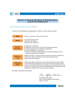 AT&T Inc. Notice of Annual Meeting of Stockholders and Proxy Statement