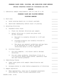 Standard Plate Count, Coliform, and Simplified Count Methods