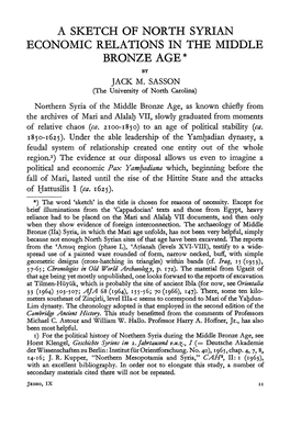 A Sketch of North Syrian Economic Relations in the Middle Bronze