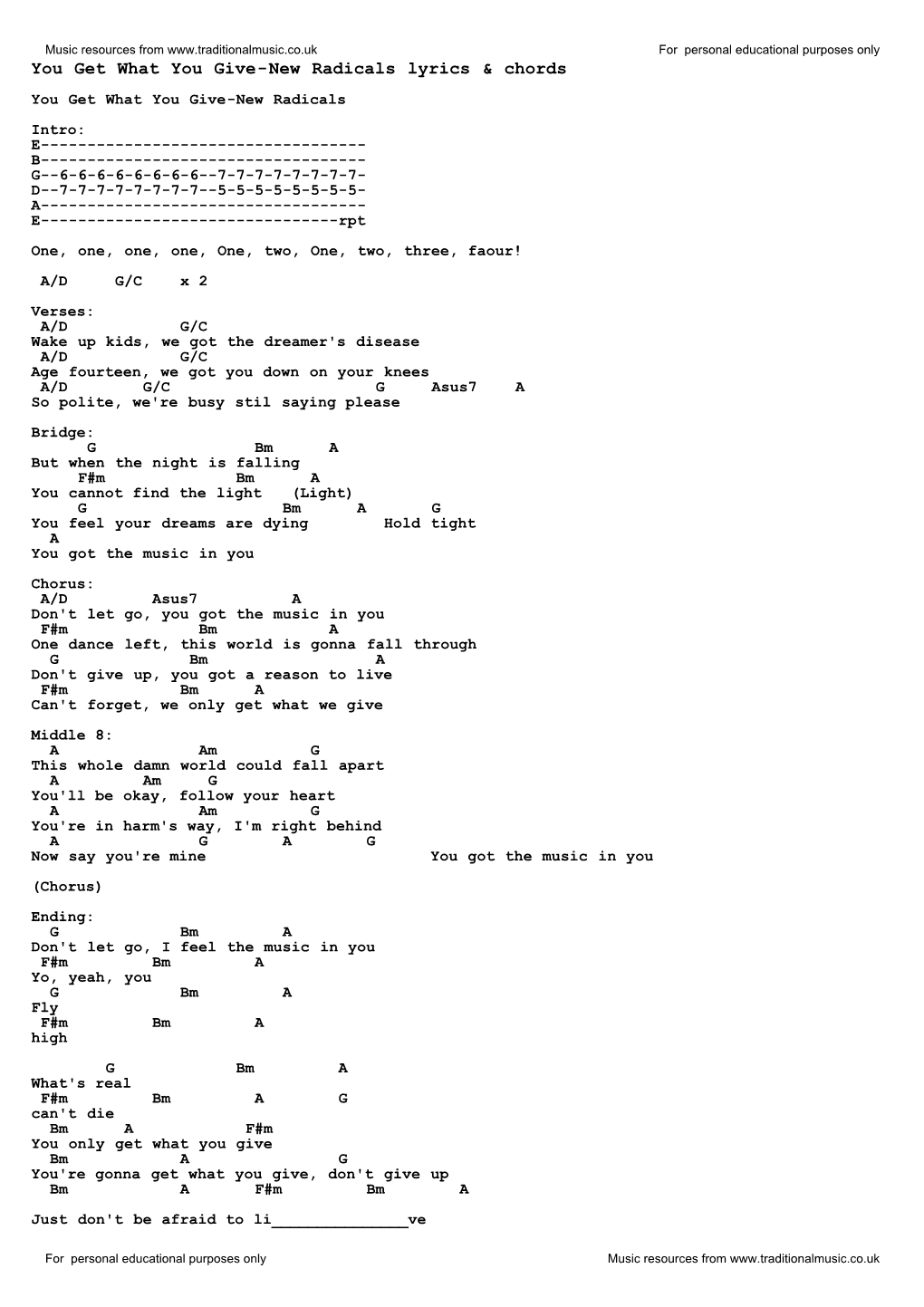 You Get What You Give-New Radicals Lyrics & Chords