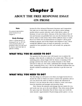 Chapter S ABOUT the FREE RESPONSE ESSAY on PROSE