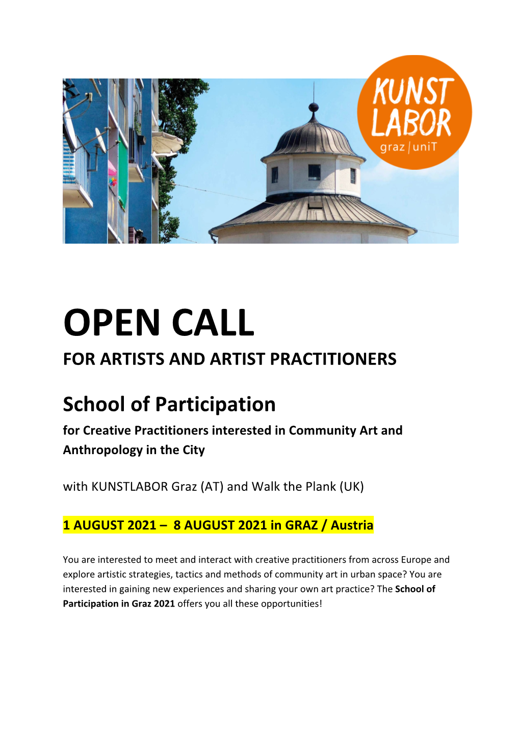 Open Call for Artists and Artist Practitioners