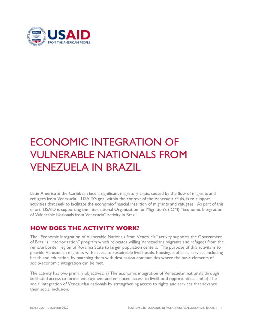 Economic Integration of Vulnerable Nationals from Venezuela in Brazil