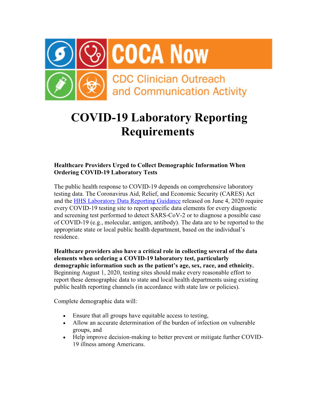 COVID-19 Laboratory Reporting Requirements
