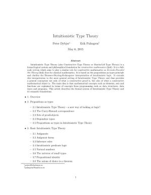 Intuitionistic Type Theory