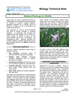 Biology Technical -- Wetland Plantings for Wildlife