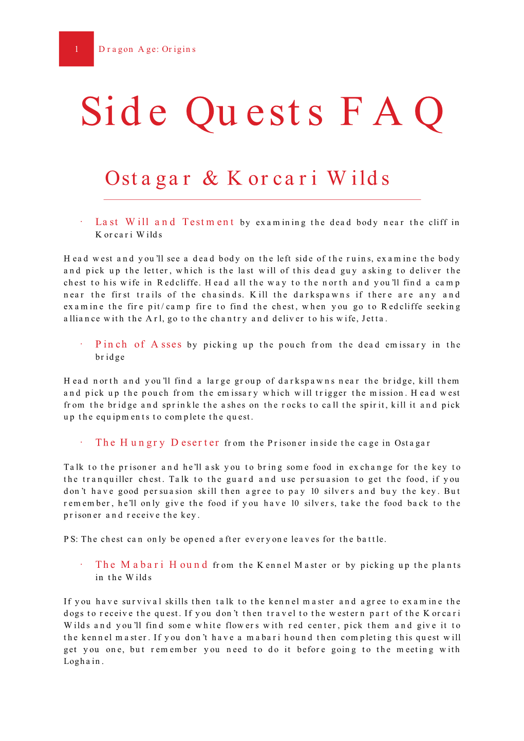 Side Quests FAQ