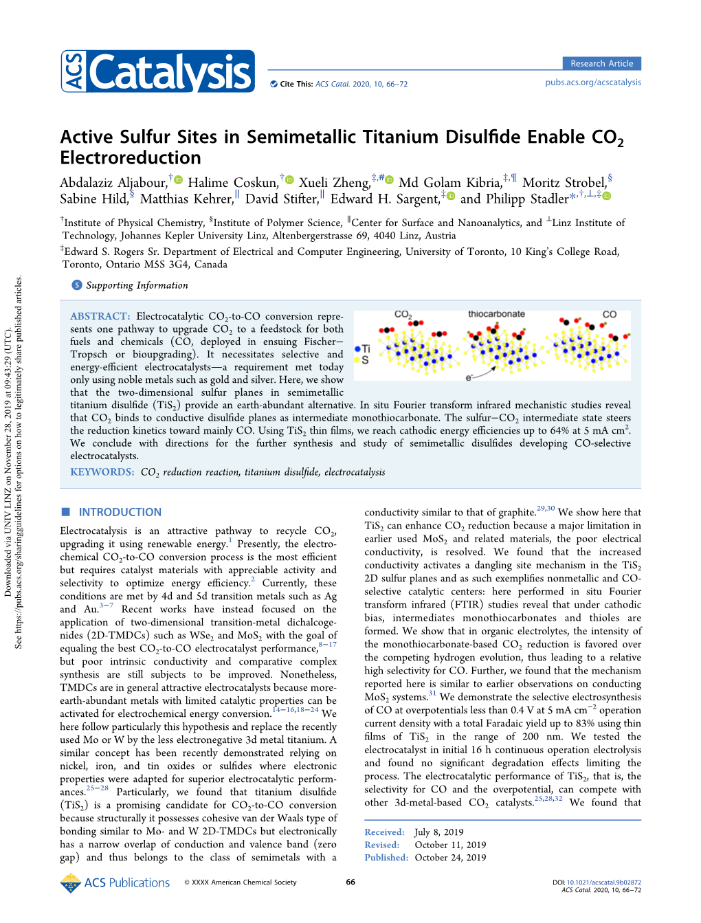 1. Active Sulfur Sites in Semimetallic Titanium Disulﬁde Enable CO2 Electroreduction