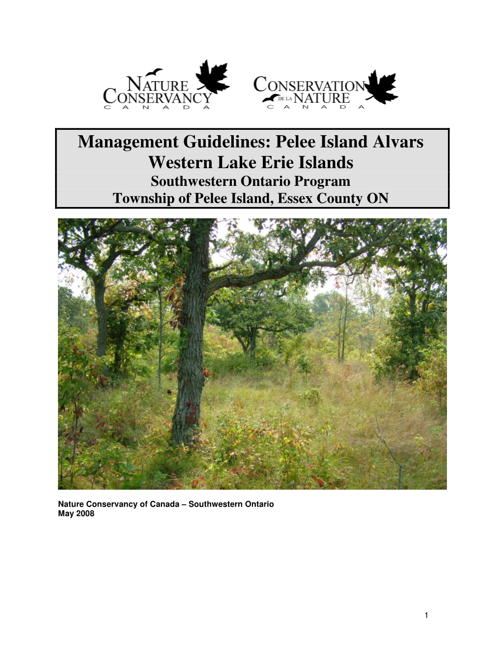Management Guidelines: Pelee Island Alvars Western Lake Erie Islands Southwestern Ontario Program Township of Pelee Island, Essex County ON
