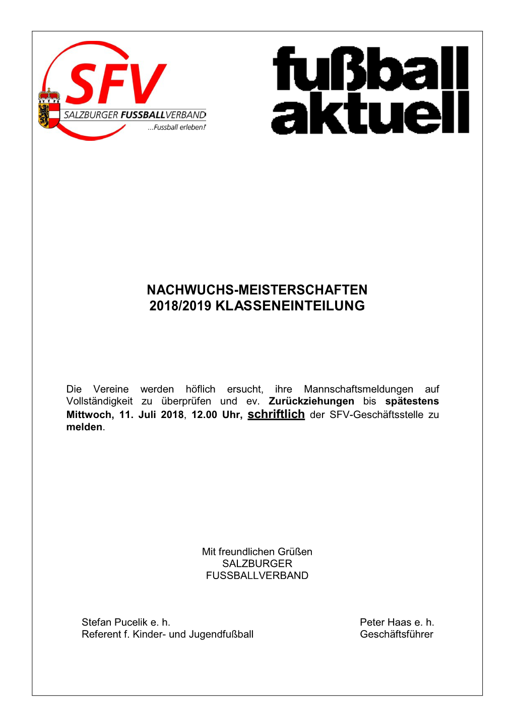 Nachwuchs-Meisterschaften 2018/2019 Klasseneinteilung