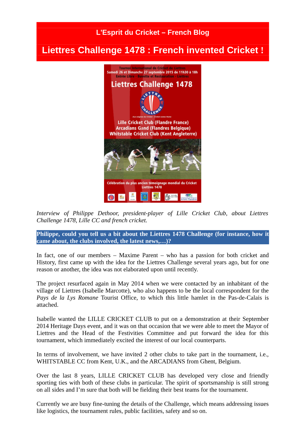 Liettres Challenge 1478 : French Invented Cricket !