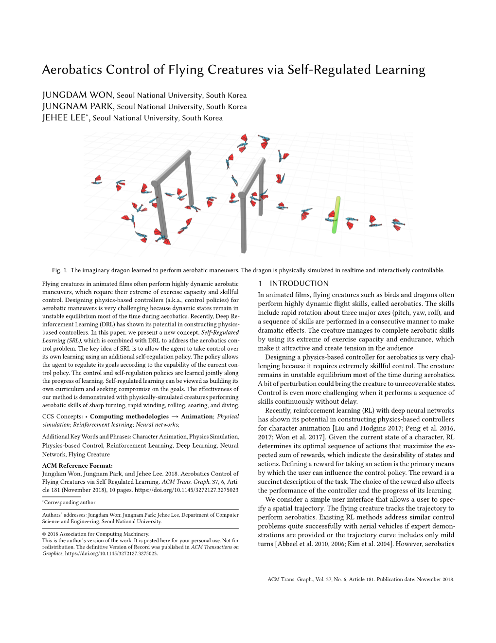 Aerobatics Control of Flying Creatures Via Self-Regulated Learning