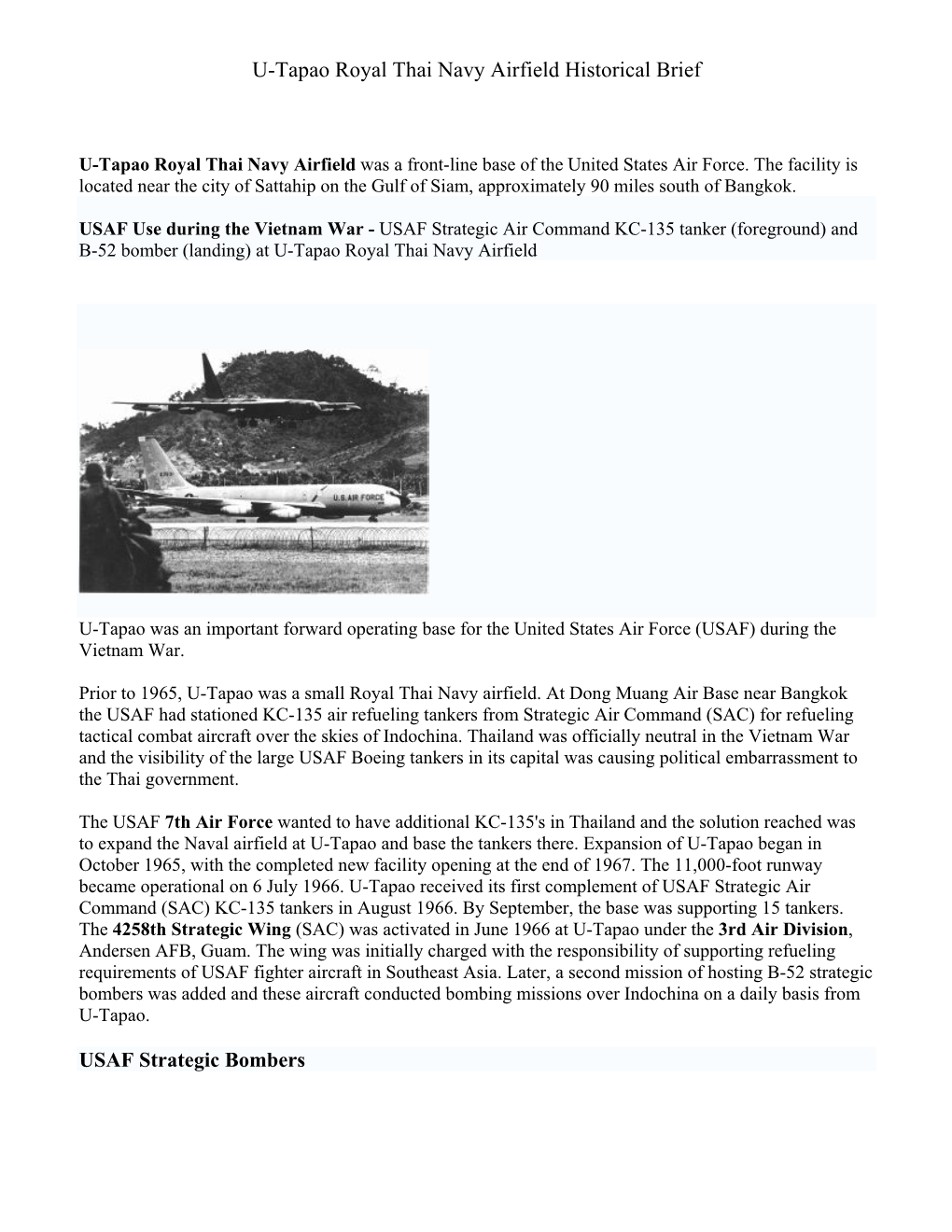 U-Tapao Royal Thai Navy Airfield Historical Brief USAF Strategic Bombers
