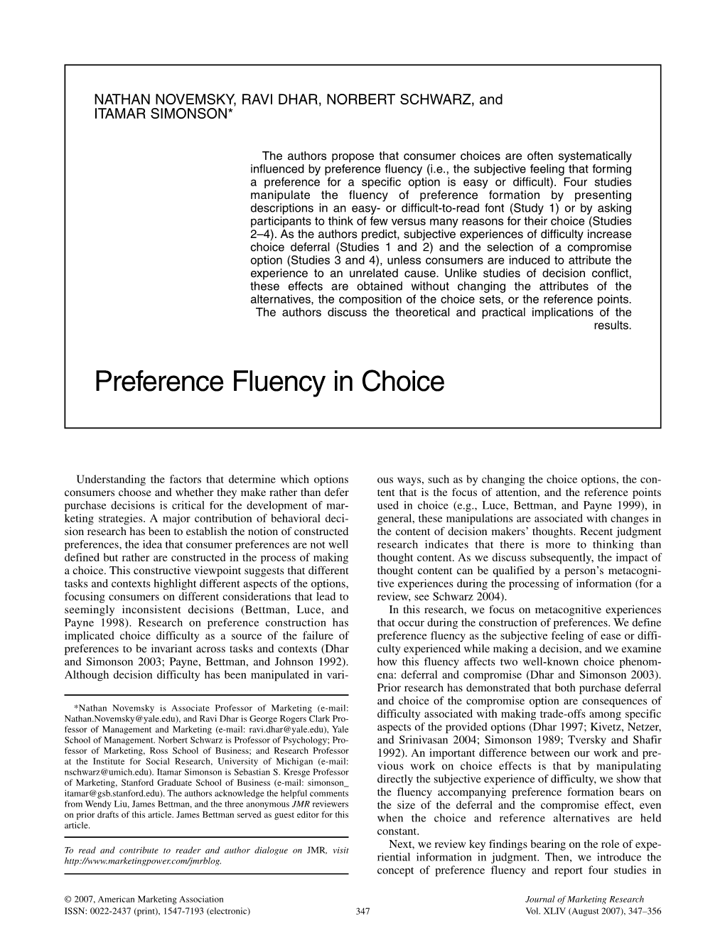 Preference Fluency in Choice