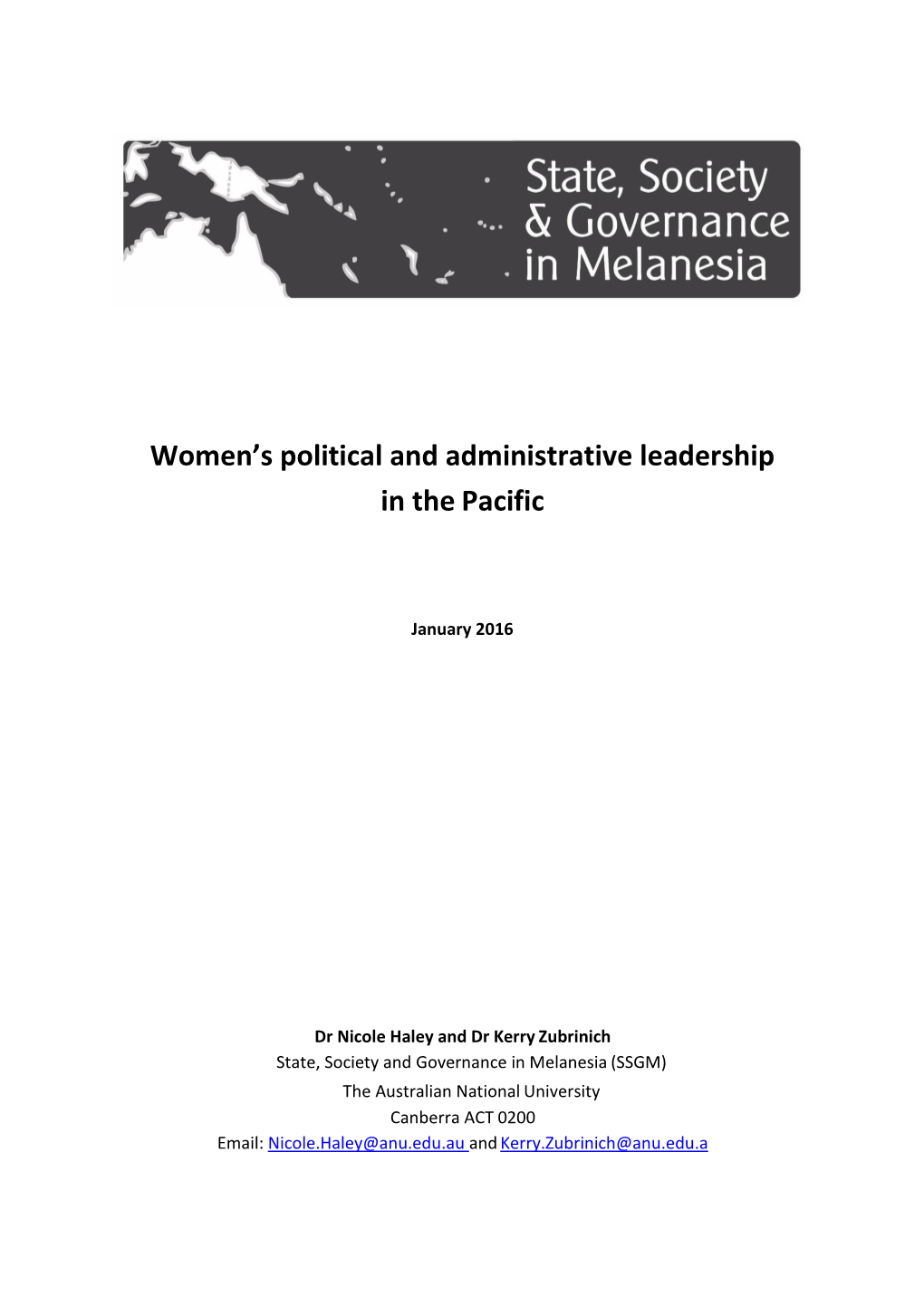 Women's Political and Administrative Leadership in the Pacific
