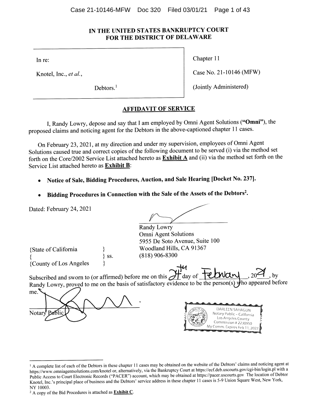 Case 21-10146-MFW Doc 320 Filed 03/01/21 Page 1 of 43 Case 21-10146-MFW Doc 320 Filed 03/01/21 Page 2 of 43