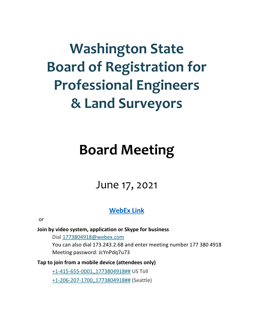 Washington State Board of Registration for Professional Engineers & Land Surveyors