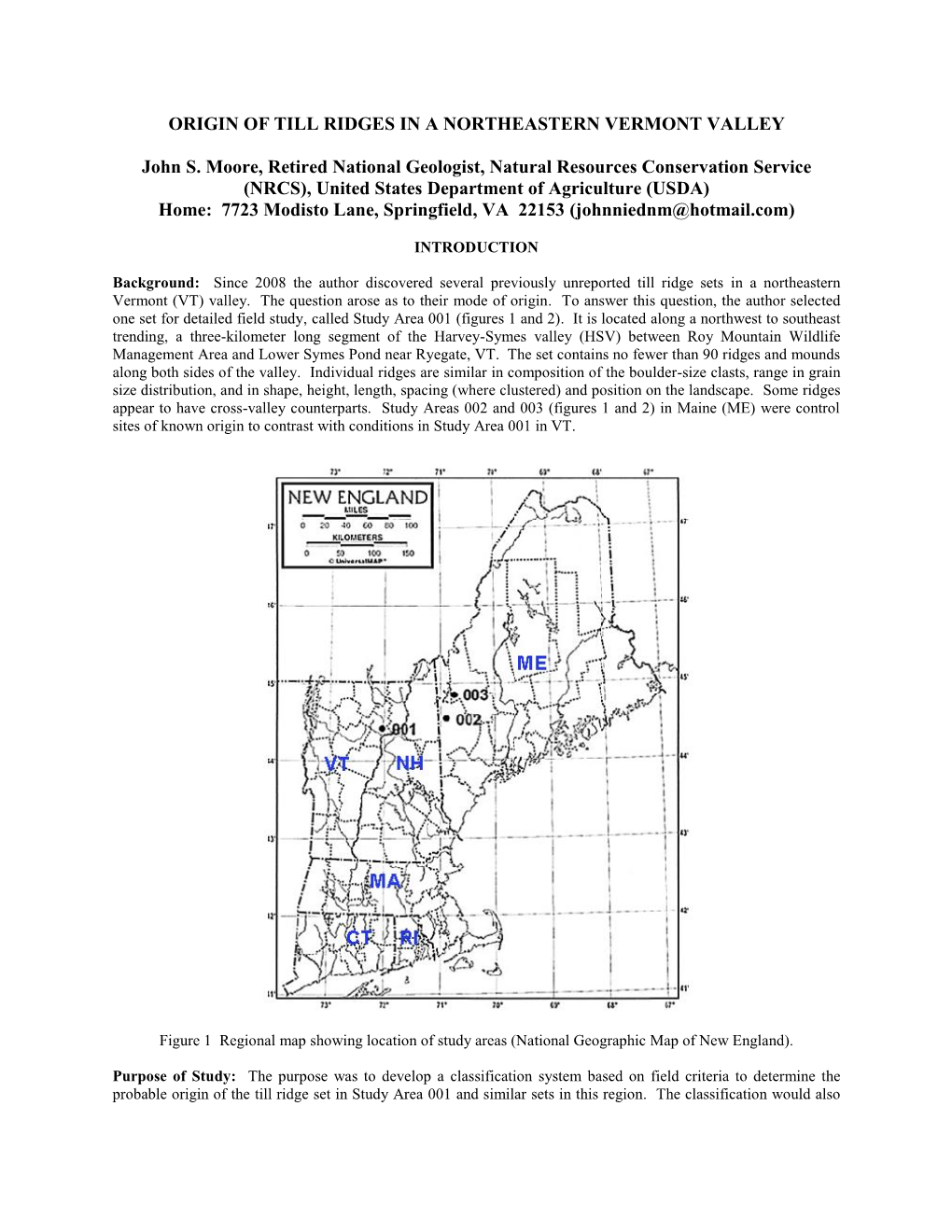 Origin of Till Ridges in a Northeastern Vermont Valley