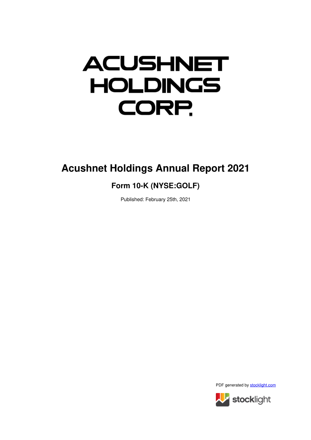 Acushnet Holdings Annual Report 2021