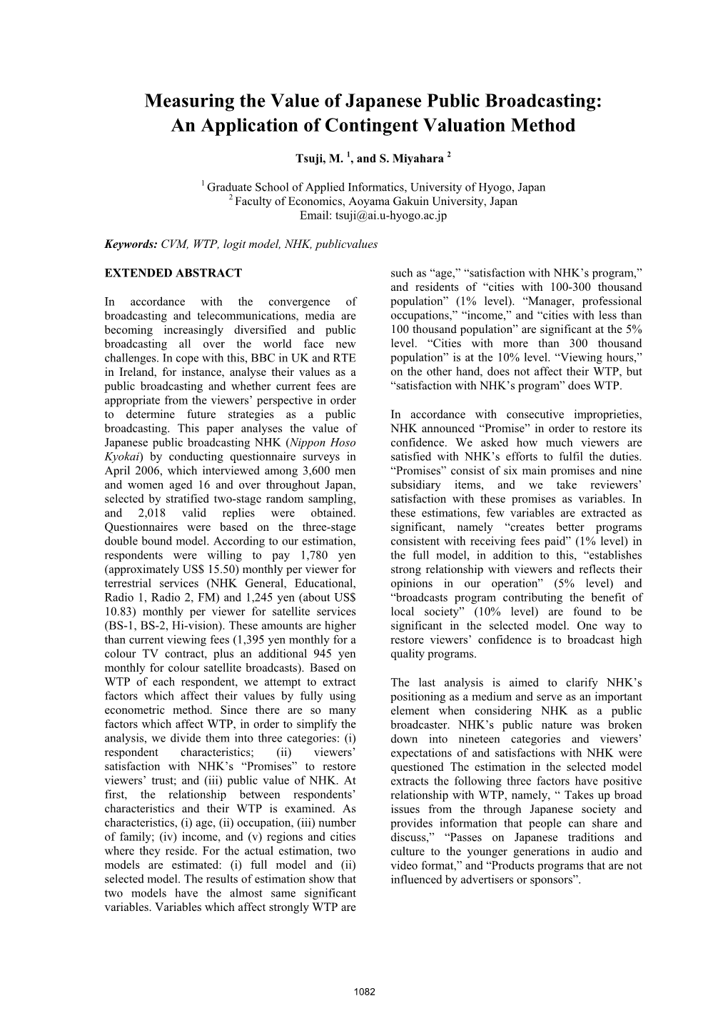 Measuring the Value of Japanese Public Broadcasting: an Application of Contingent Valuation Method