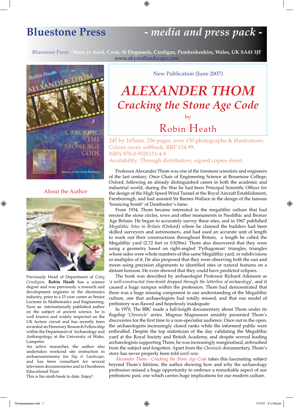 ALEXANDER THOM Cracking the Stone Age Code by Robin Heath 245 by 165Mm, 256 Pages, Over 150 Photographs & Illustrations