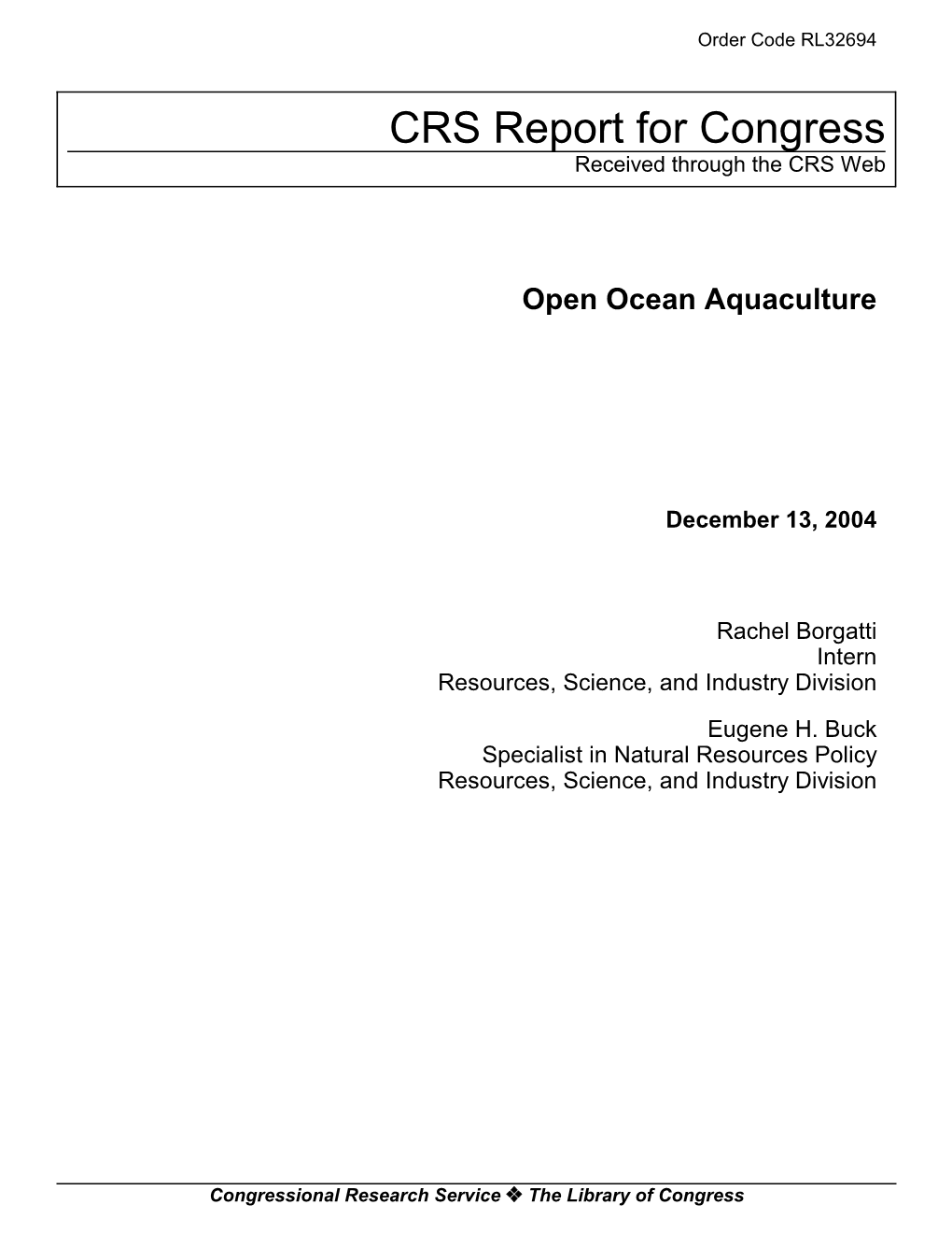 Open Ocean Aquaculture