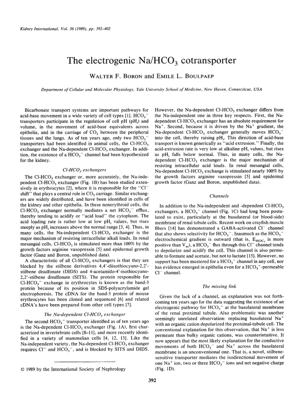 The Electrogenic Na/HCO3 Cotransporter WALTER F