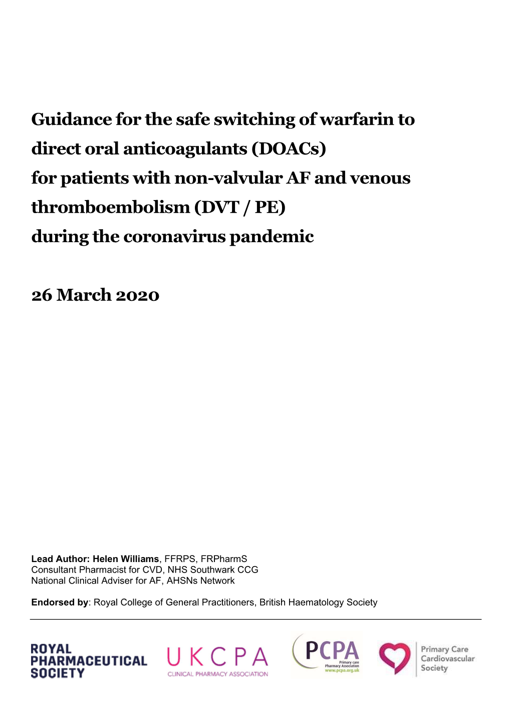 Guidance on Safe Switching of Warfarin to DOAC