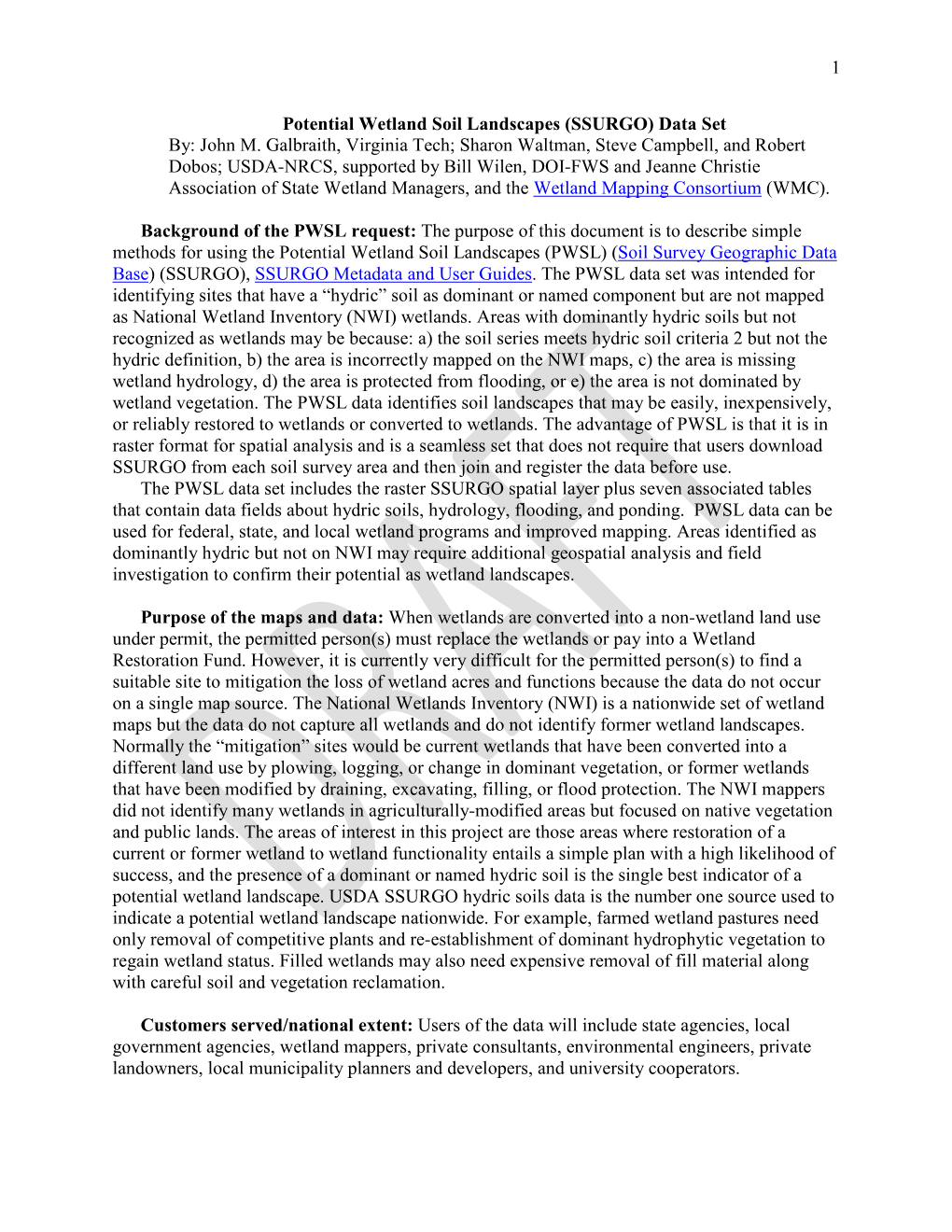 1 Potential Wetland Soil Landscapes (SSURGO)