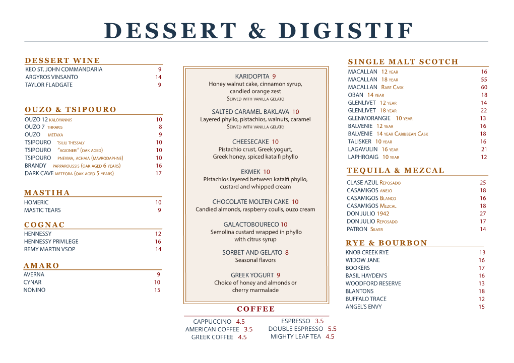 Dessert & Digistif